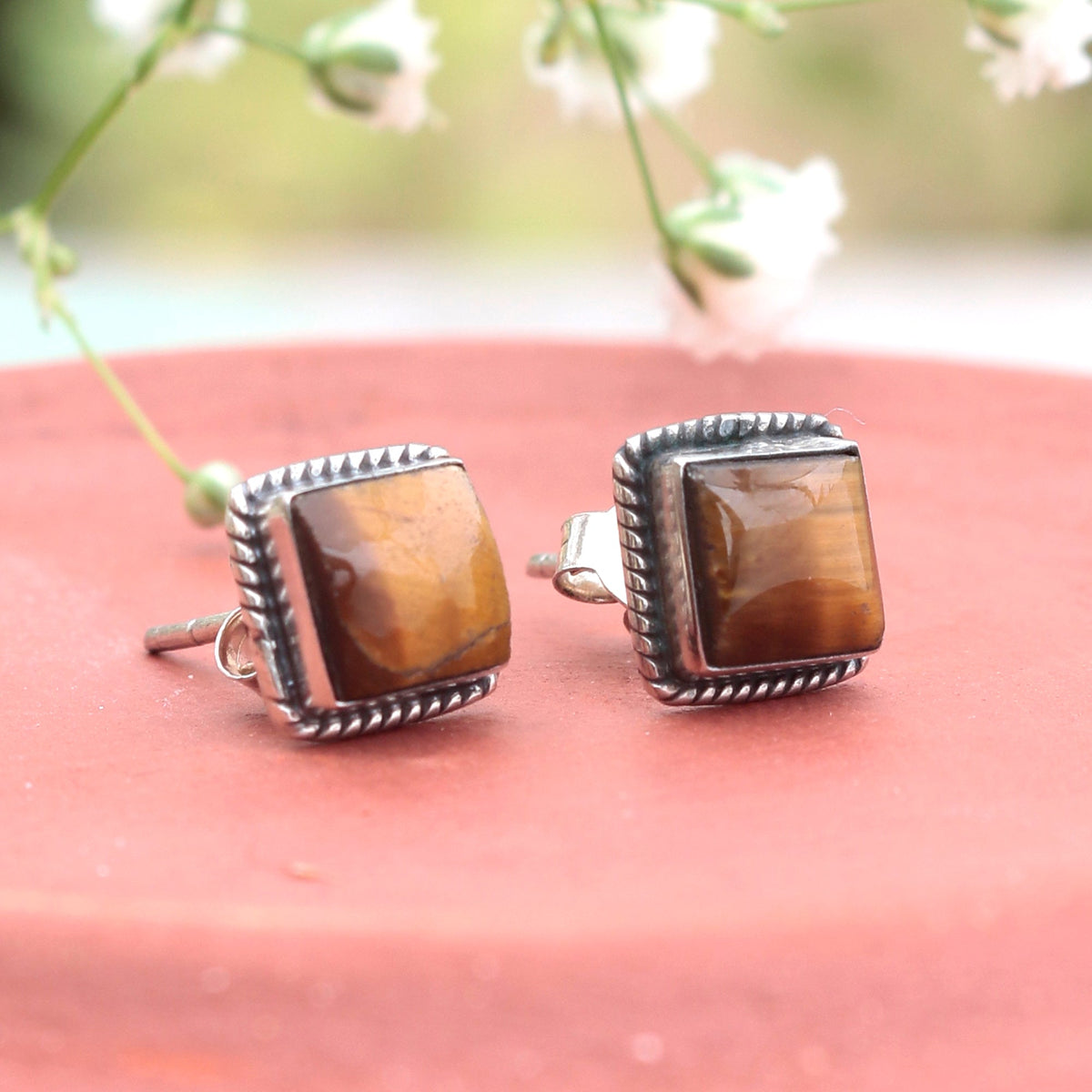 925 Sterling Silver Tiger Eye Earrings for Women | Natural Stone for Strength