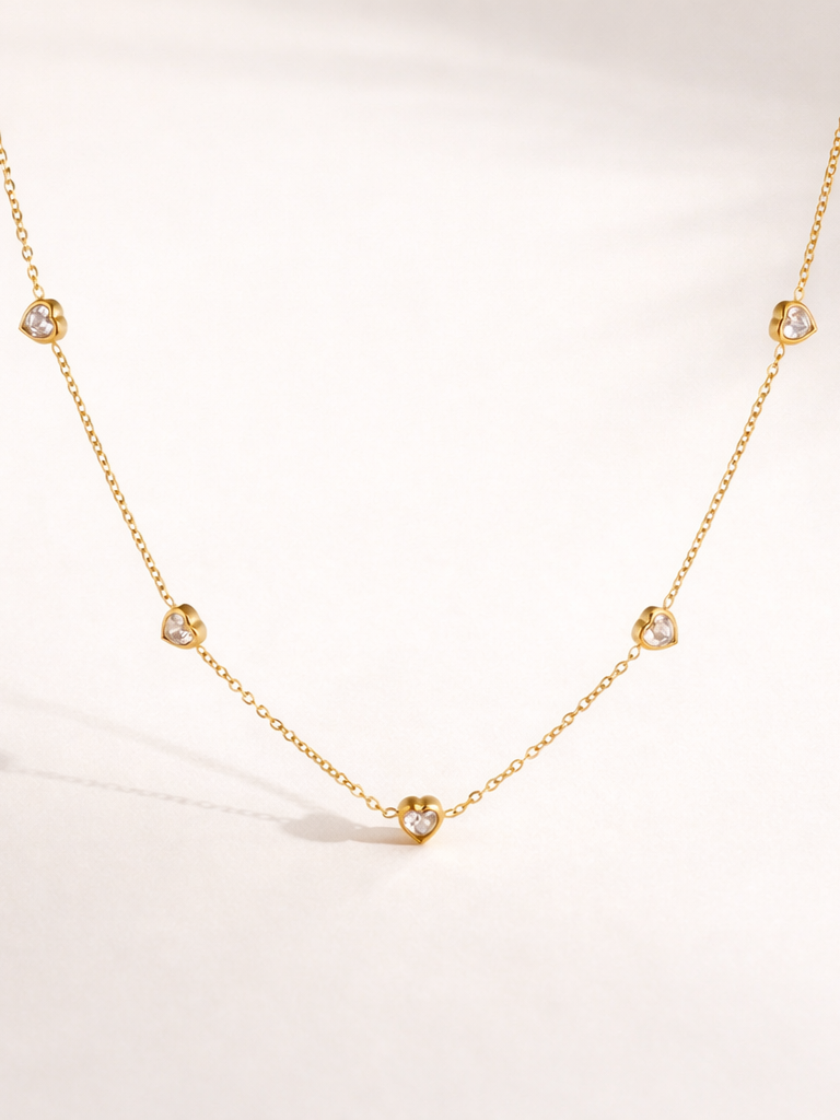 18k gold-plated heart station necklace �? anti-tarnish, waterproof, hypoallergenic delicate timeless chain for daily wear.