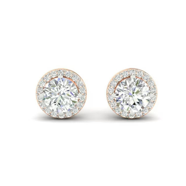 2.94Ct Round Cut Moissanite Halo Stud Earrings 14K Gold Plated Screw Back