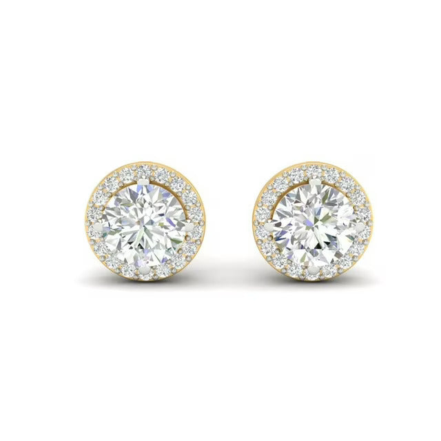 2.94Ct Round Cut Moissanite Halo Stud Earrings 14K Gold Plated Screw Back