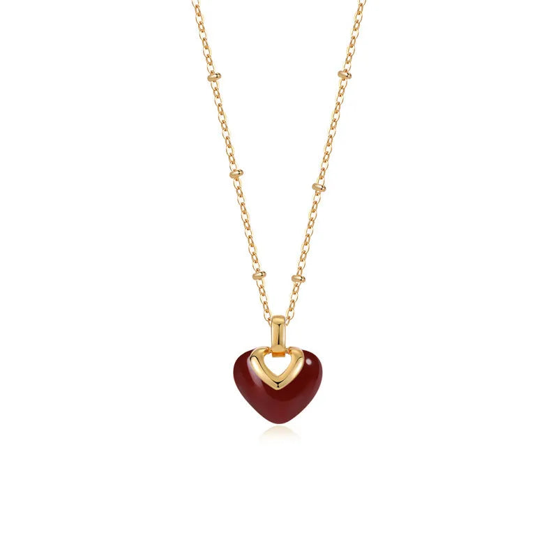 French Retro Red Glaze Heart Necklace 62carat