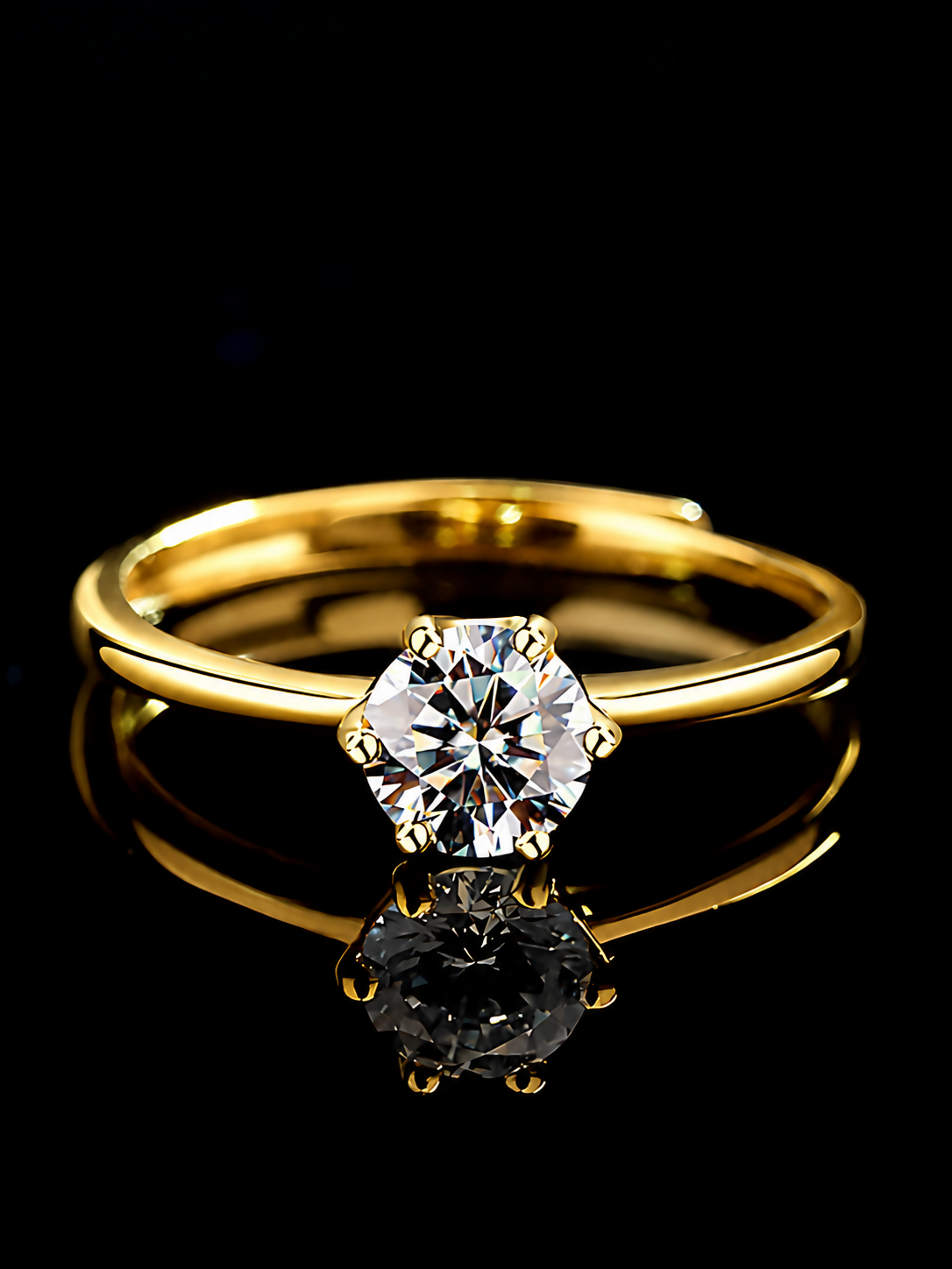 925 Sterling Silver Gold Plated Solitaire Ring,Adjustable I Gifts For Women And Girls
