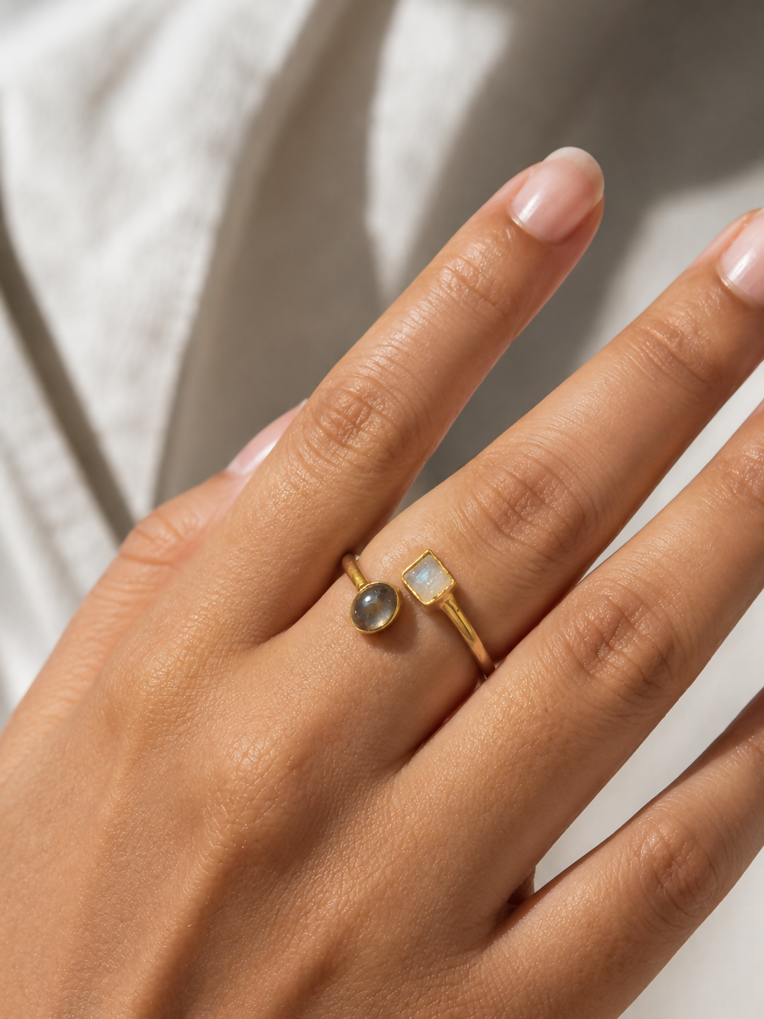 Natural White Druzy & Labradorite Gold-Plated 925 Sterling Silver Ring