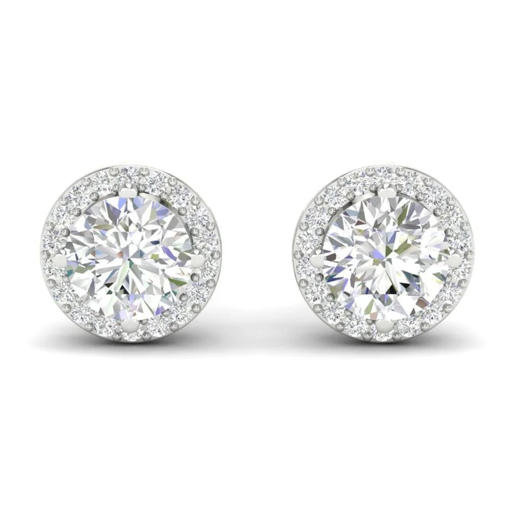 2.94Ct Round Cut Moissanite Halo Stud Earrings 14K Gold Plated Screw Back
