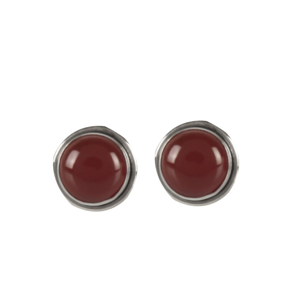 925 Sterling Silver Carnelian Eartops for Women | Natural Orange Gemstone Stud Earrings | High Polish Elegant Daily Wear Jewelry