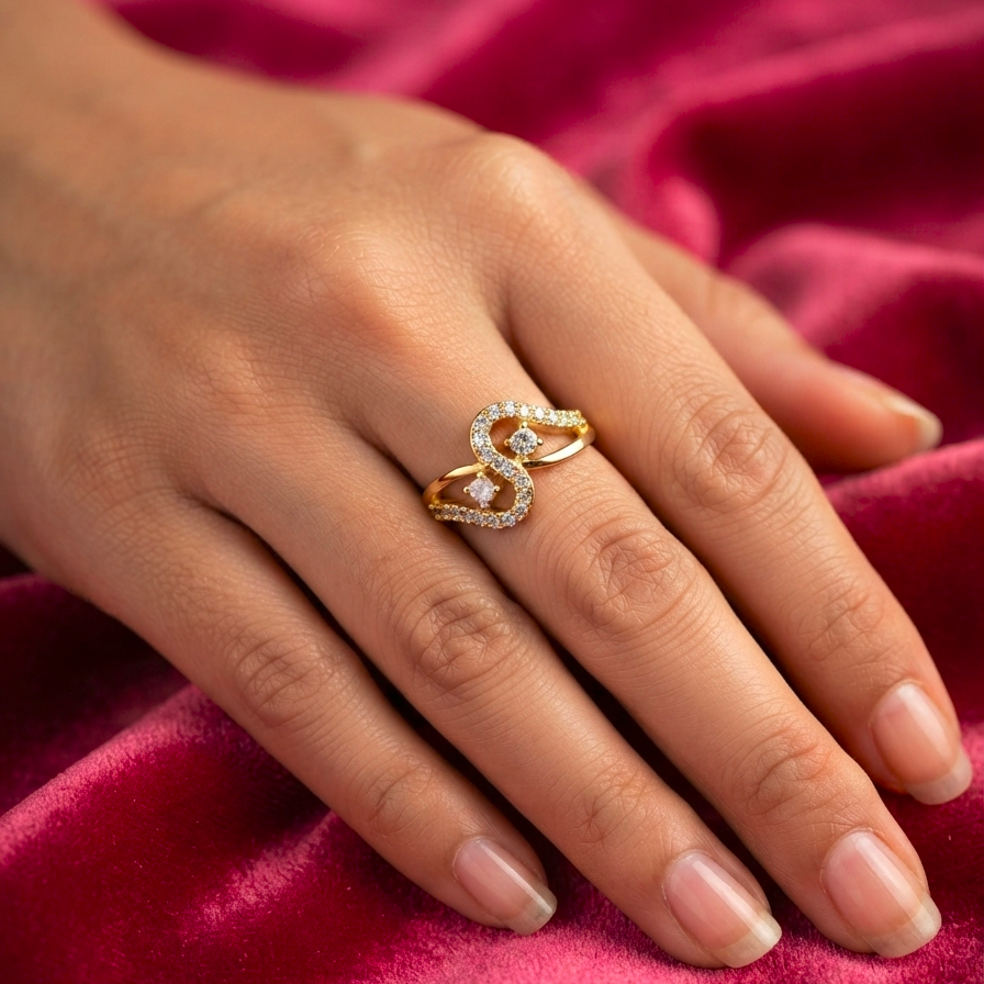 Interlocking Double Halo CZ Gold-Plated Ring for Women | Dual Solitaire Statement Ring | Anti-Tarnish Elegant Jewelry