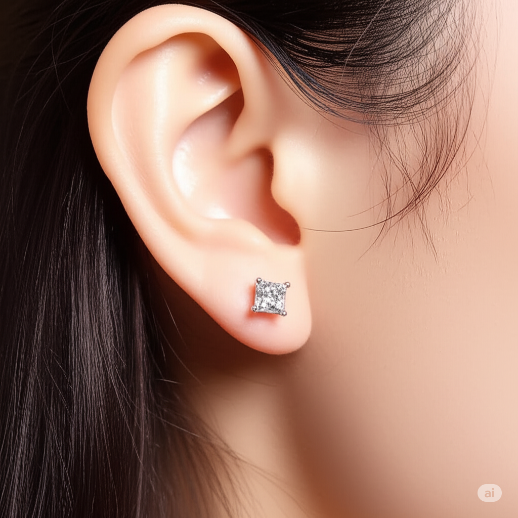 Silver Swarovski Princess Cut Studs Approx 1 CT