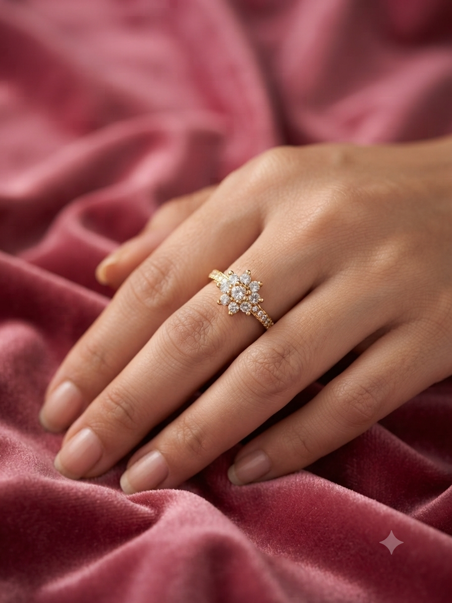 Floral Solitaire Gold-Plated CZ Ring for Women | Daisy Flower Cubic Zirconia Ring | Elegant Promise Ring