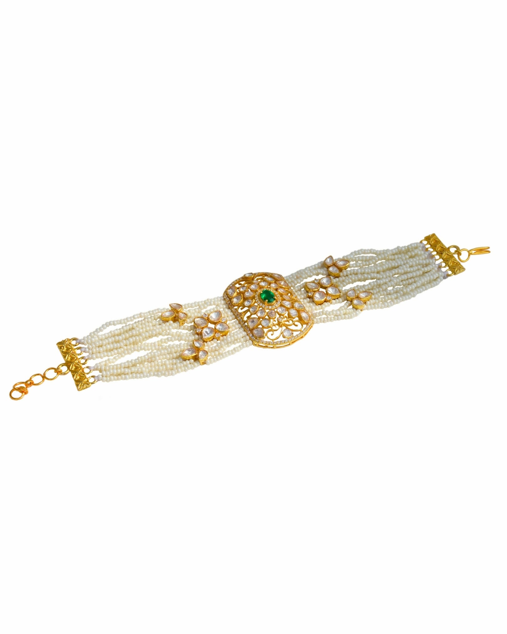 Moisaanite Polki and Pearl Bracelet