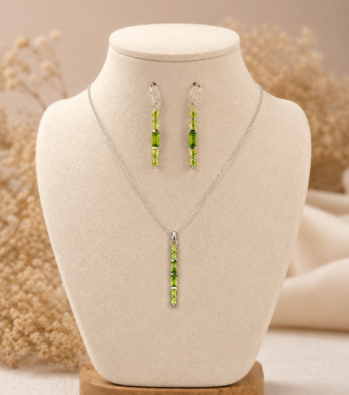 Verdant Natural Peridot 925 Sterling Silver Jewellery Set