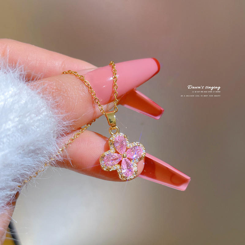 gold-plated-pink-crystal-clover-pendant-necklace