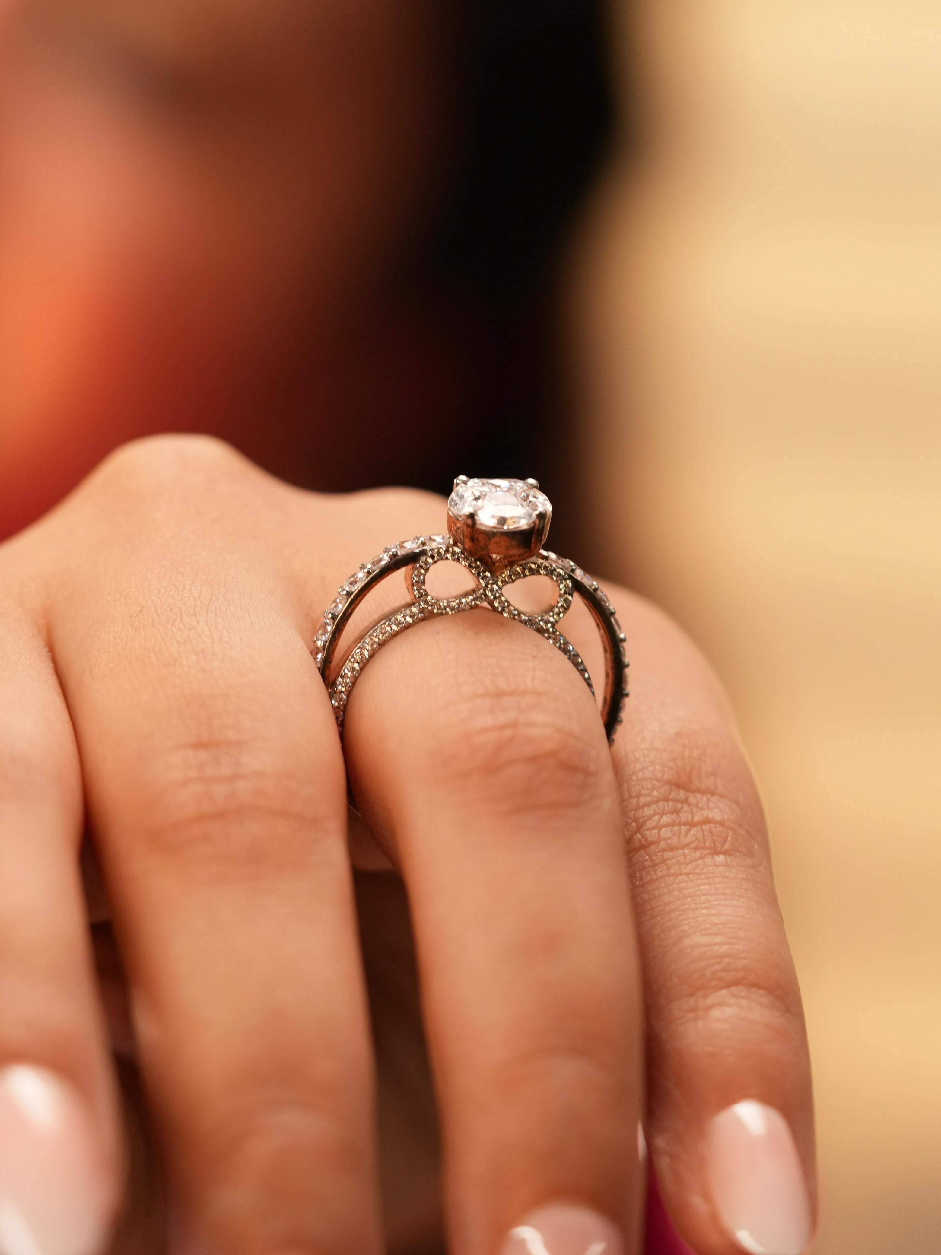 Celeste Crown Cubic Zirconia Rhodium Plated Melting Silver Ring