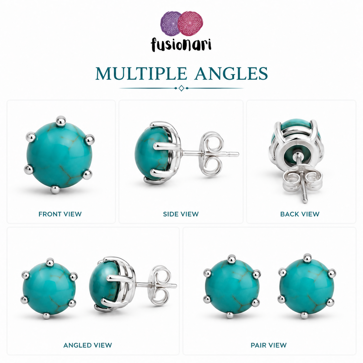925 Sterling Silver Turquoise Eartops for Women | Natural Sky Blue Gemstone Stud Earrings | High Polish Jewelry