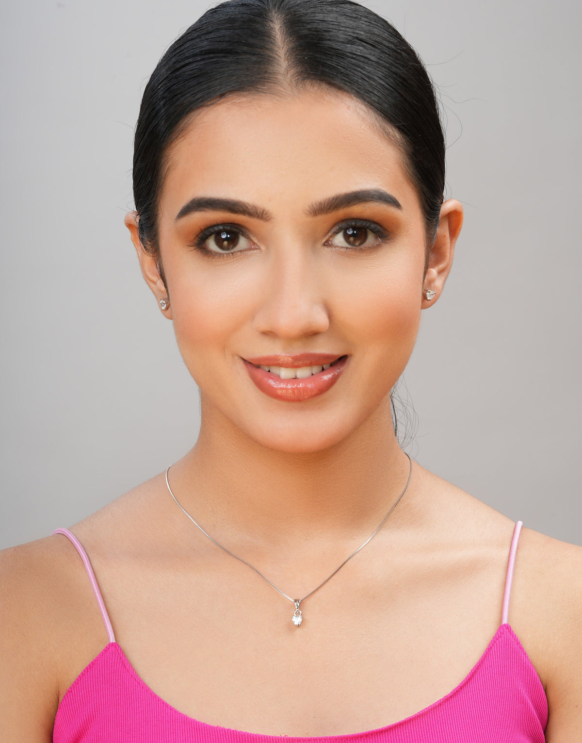 heart-shaped sterling silver cz pendant charm and stud earrings set