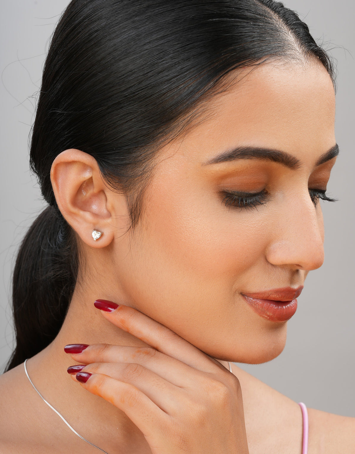 heart-shaped single stone sterling silver cz stud earrings