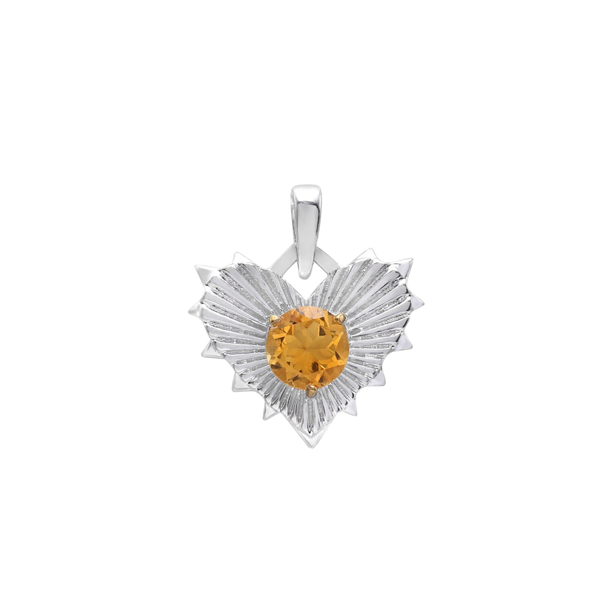 Heart Shape White Gold Plated 925 Silver Citrine Pendant Back View