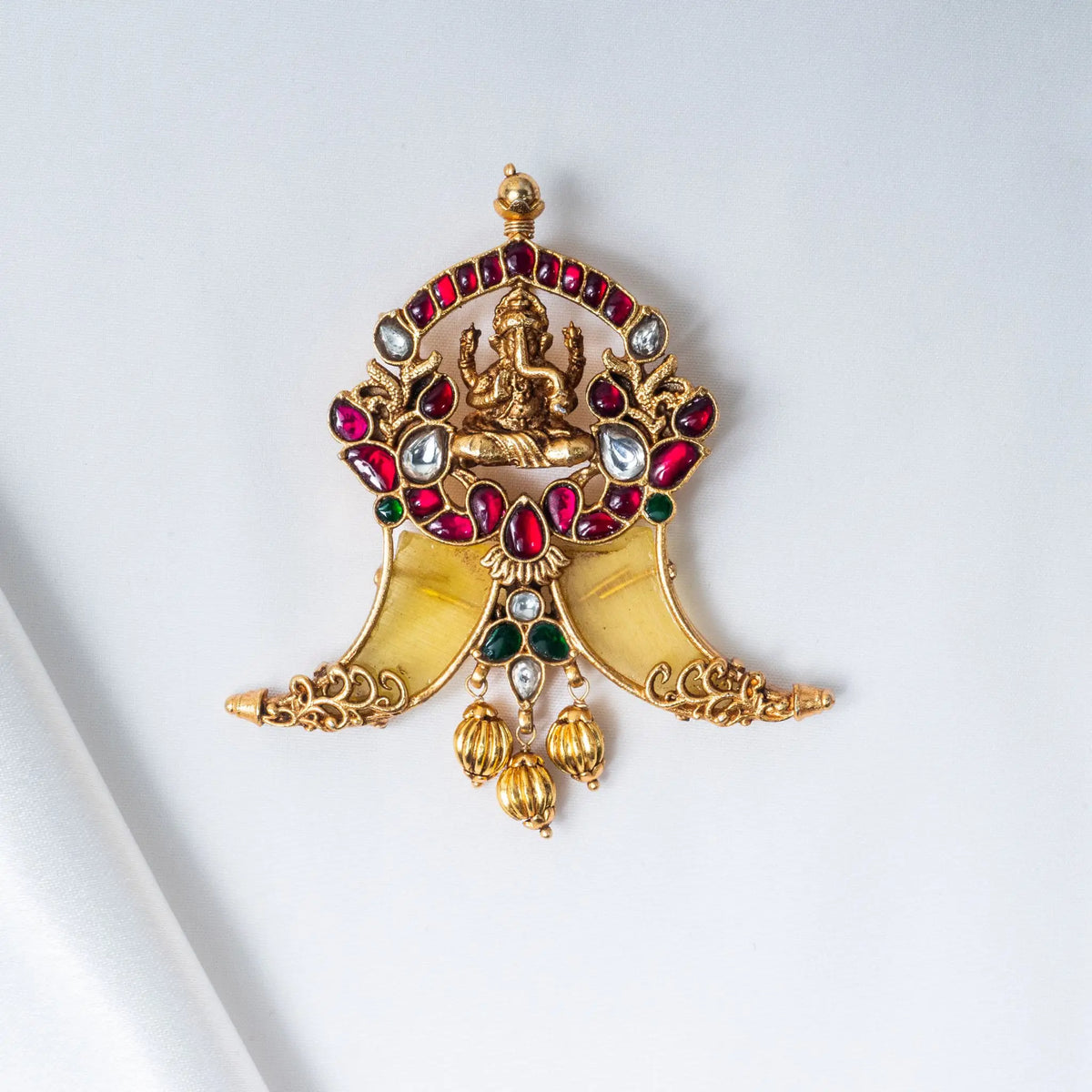 925 Premium Silver Huli Ganesh Gold Bead Pendant