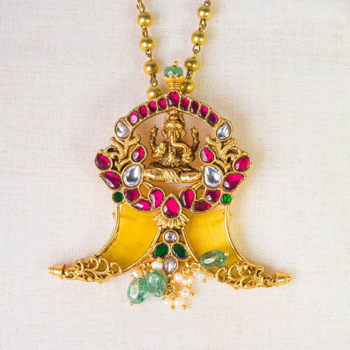 Lord Ganesha Antique 925 Premium Silver Gold-Plated Pendant