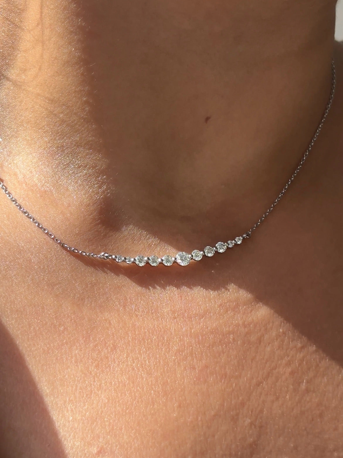 Styled view of Croma moissanite necklace �? 925 sterling silver pendant necklace for everyday luxury and gifting.