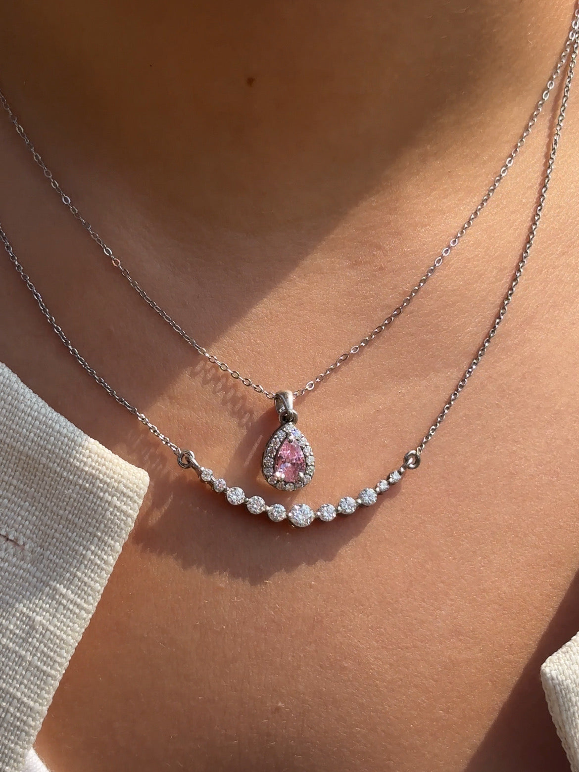 925 sterling silver Croma moissanite necklace �? minimal sleek stone-bar pendant necklace, anti-tarnish and waterproof for everyday and evening wear.