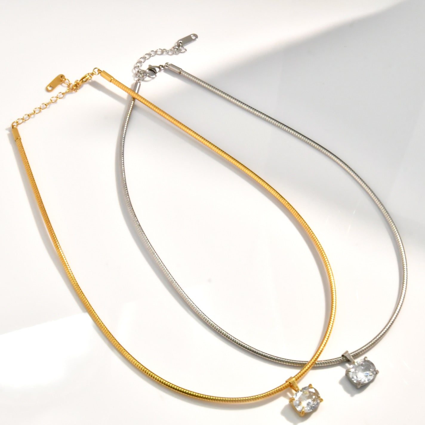 Styled view of stone choker �? 18k gold-plated necklace for festive and evening looks.