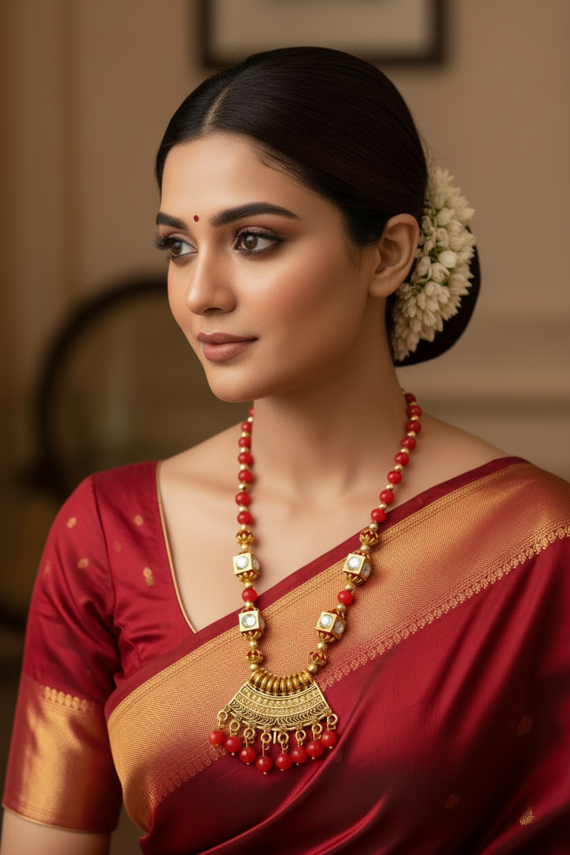 Crimson Regalia Handmade Necklace and Earring  Set