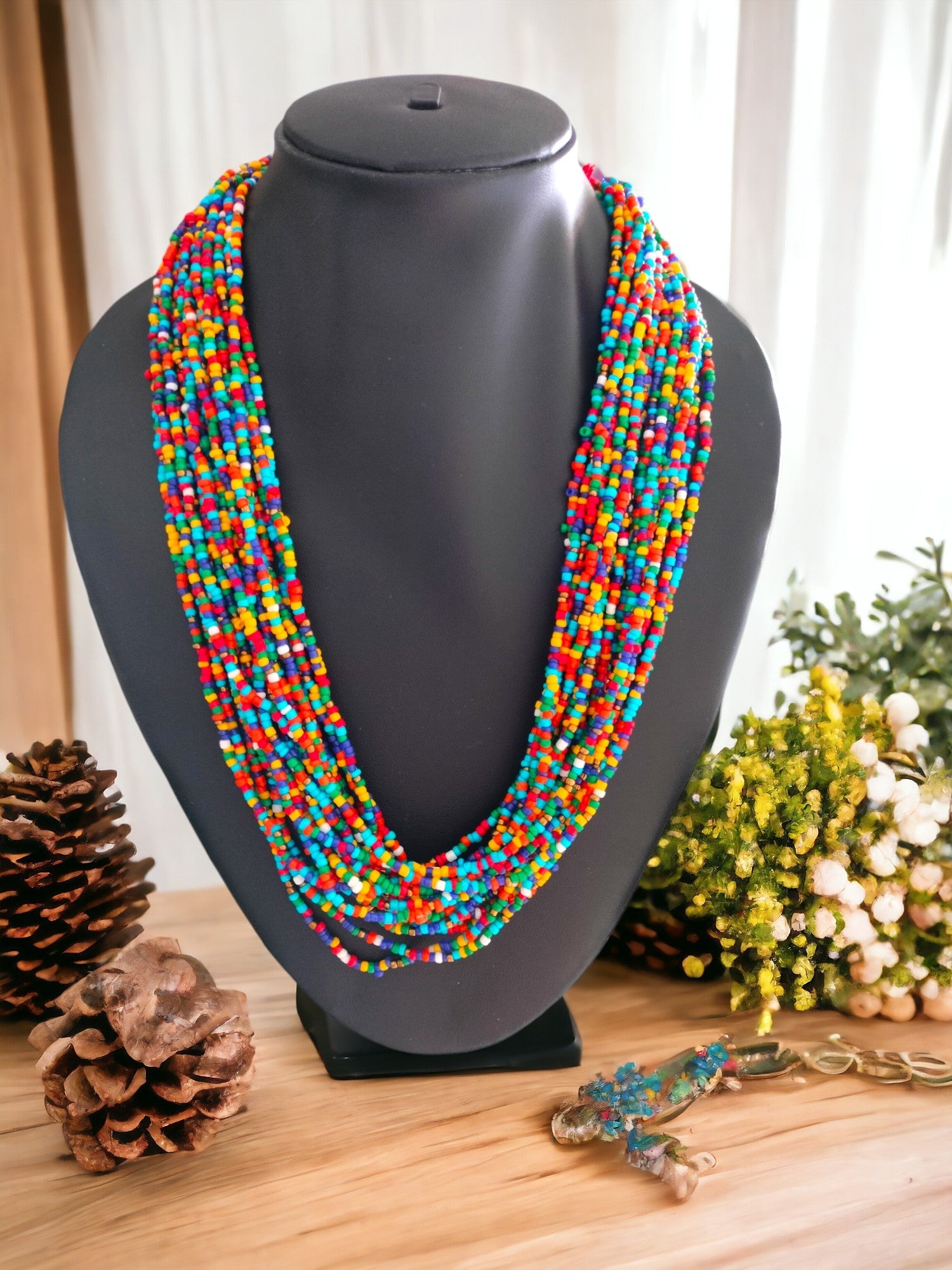 Spectrum Splendour: Handmade Multi-Layered Beaded Necklace & Earring Set (20 Layers)