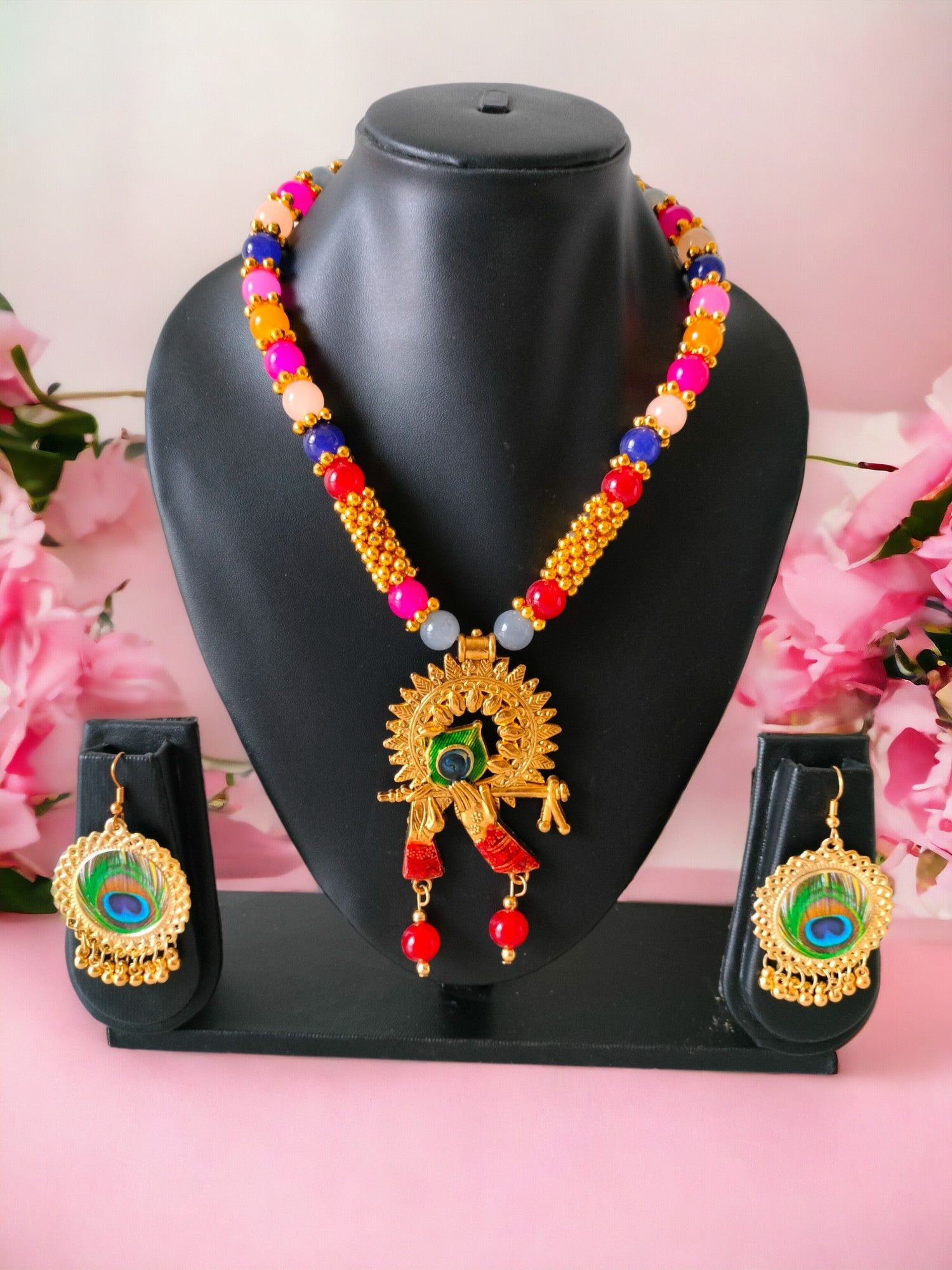 Divine Melody Multicolour Krishna Necklace Set-Handmade