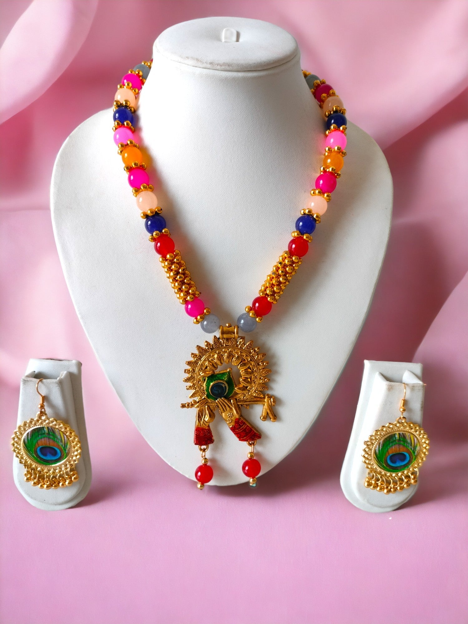 Divine Melody Multicolour Krishna Necklace Set-Handmade