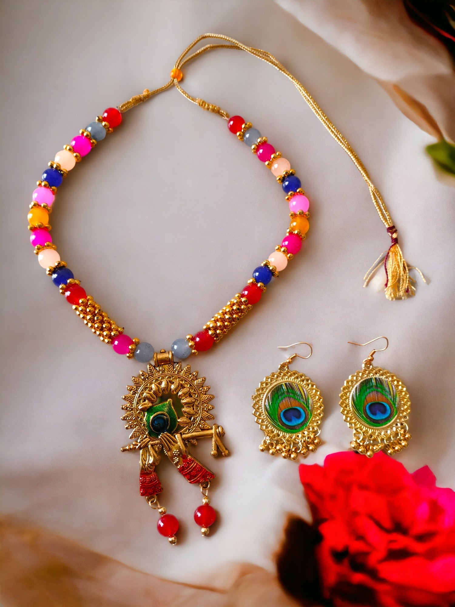 Divine Melody Multicolour Krishna Necklace Set-Handmade