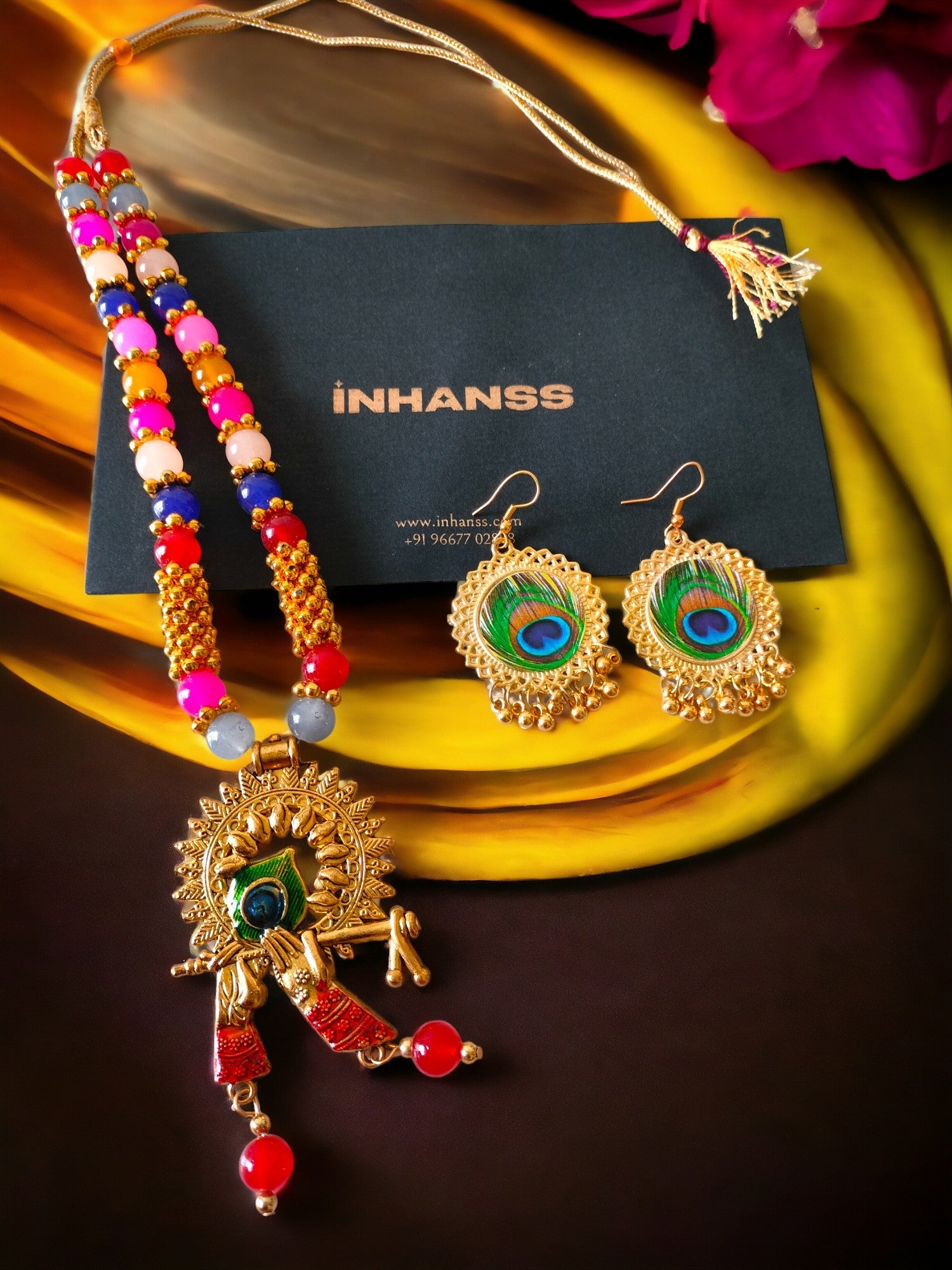 Divine Melody Multicolour Krishna Necklace Set-Handmade