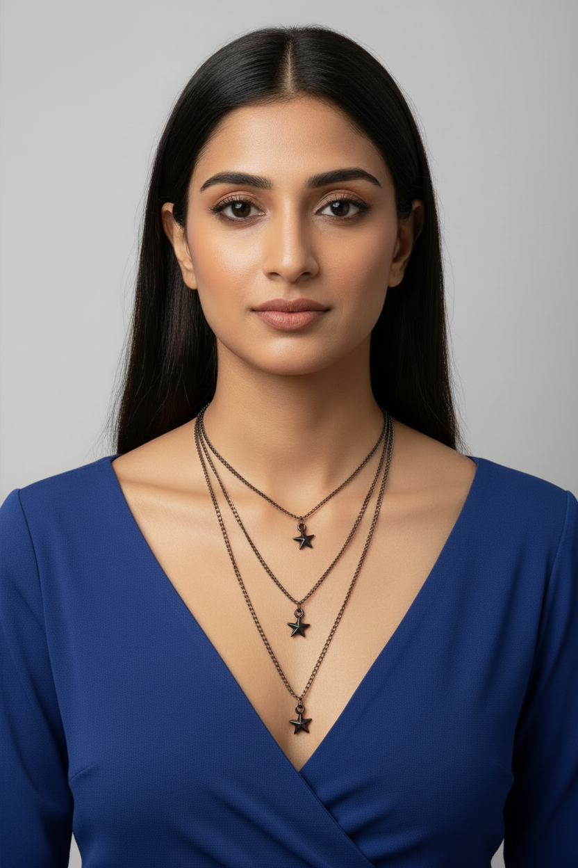 Starlit Noir Multi-Layered Necklace-Handmade