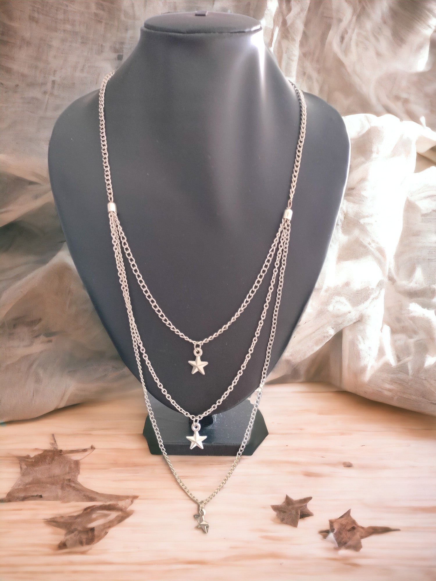 Starry Elegance 3-Layer Chain Necklace-Handmade