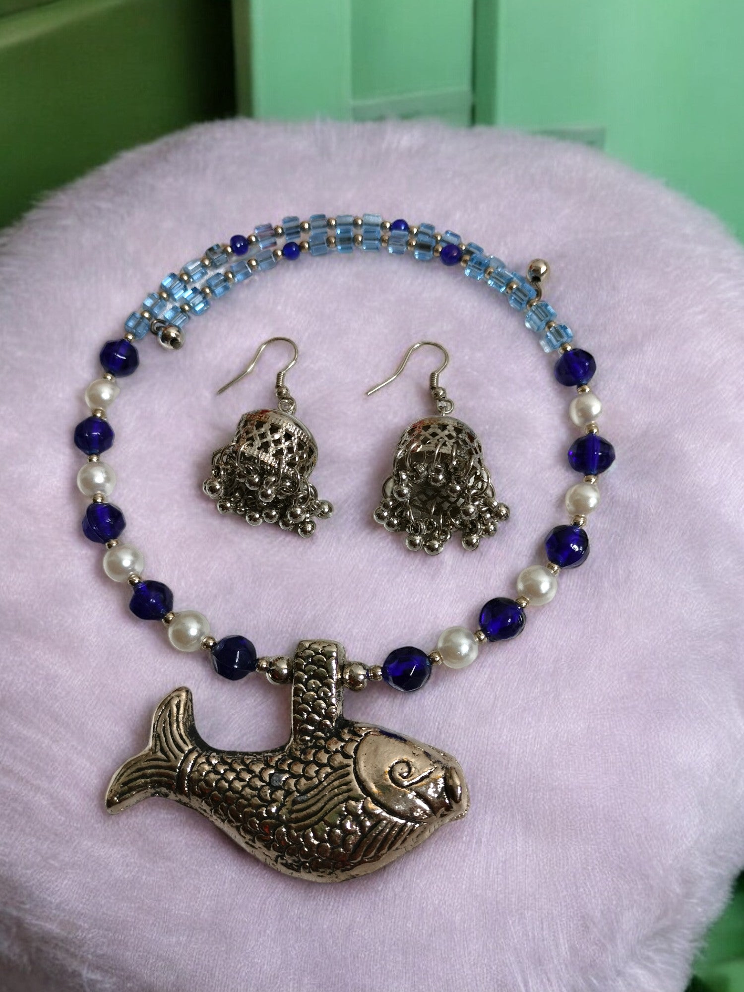 Enchanted Fish Pendant Necklace Set-Handmade