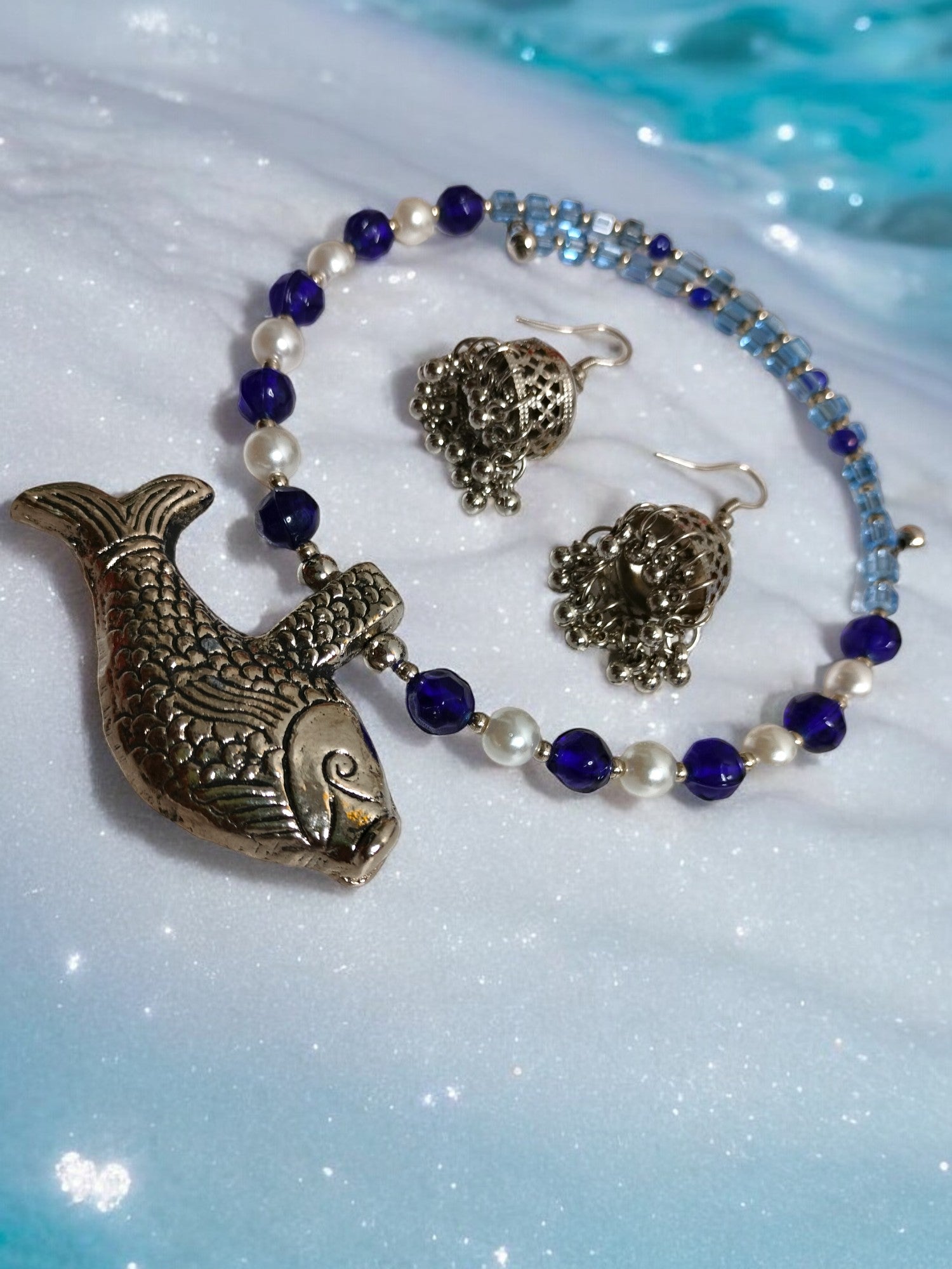 Enchanted Fish Pendant Necklace Set-Handmade