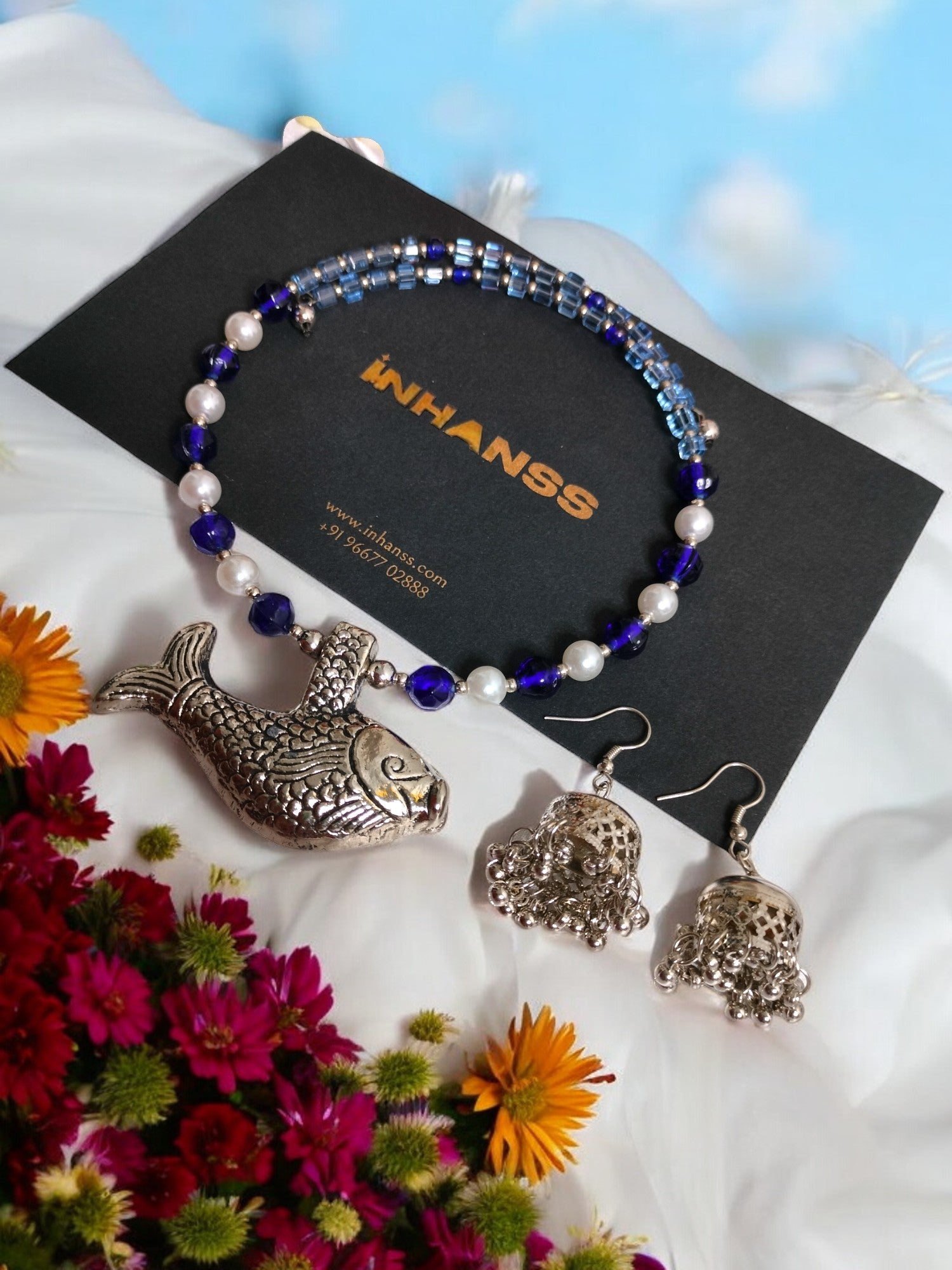 Enchanted Fish Pendant Necklace Set-Handmade
