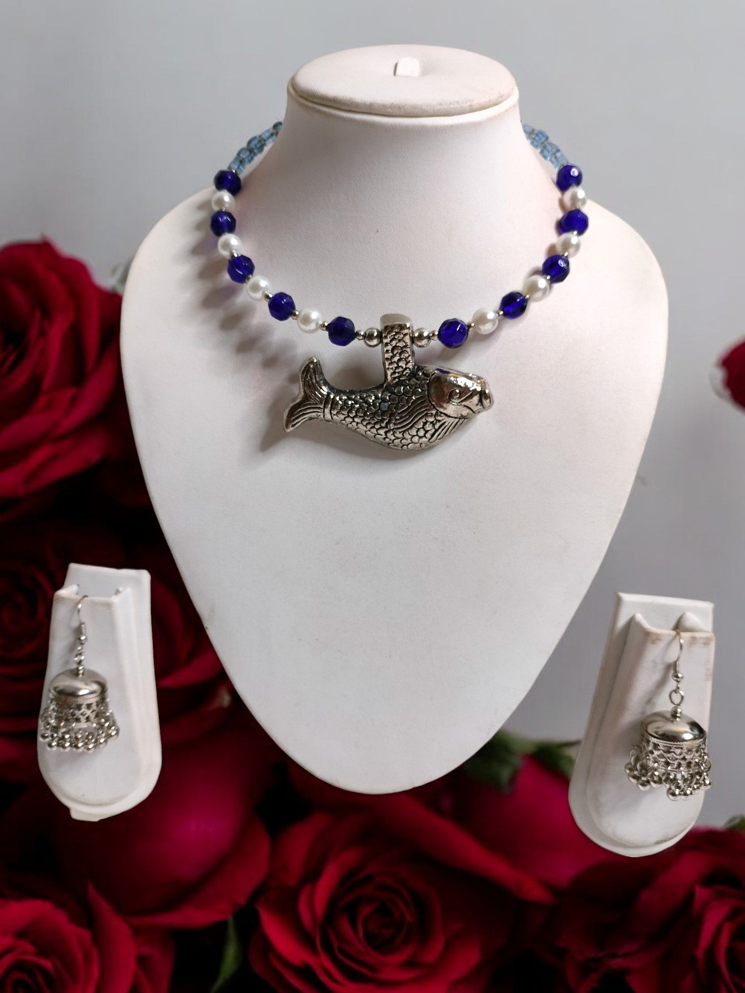 Enchanted Fish Pendant Necklace Set-Handmade