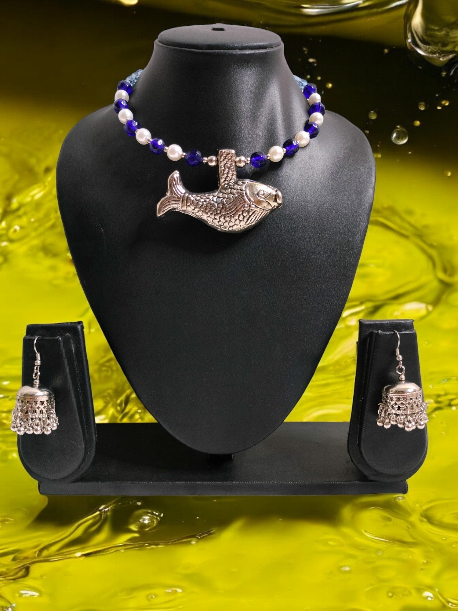 Enchanted Fish Pendant Necklace Set-Handmade