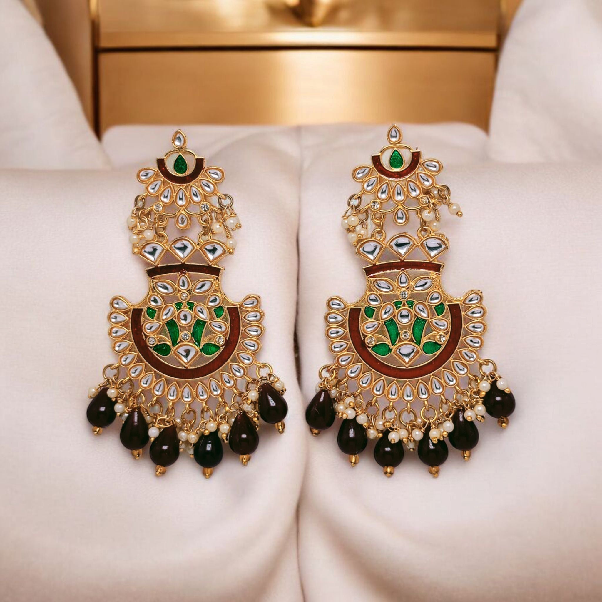 astria-jewellery-kundan-green-maroon-chandbali-earrings-for-women-gold-plated-traditional-bridal-dangle-earrings-with-beads-wedding-festive-jewellery