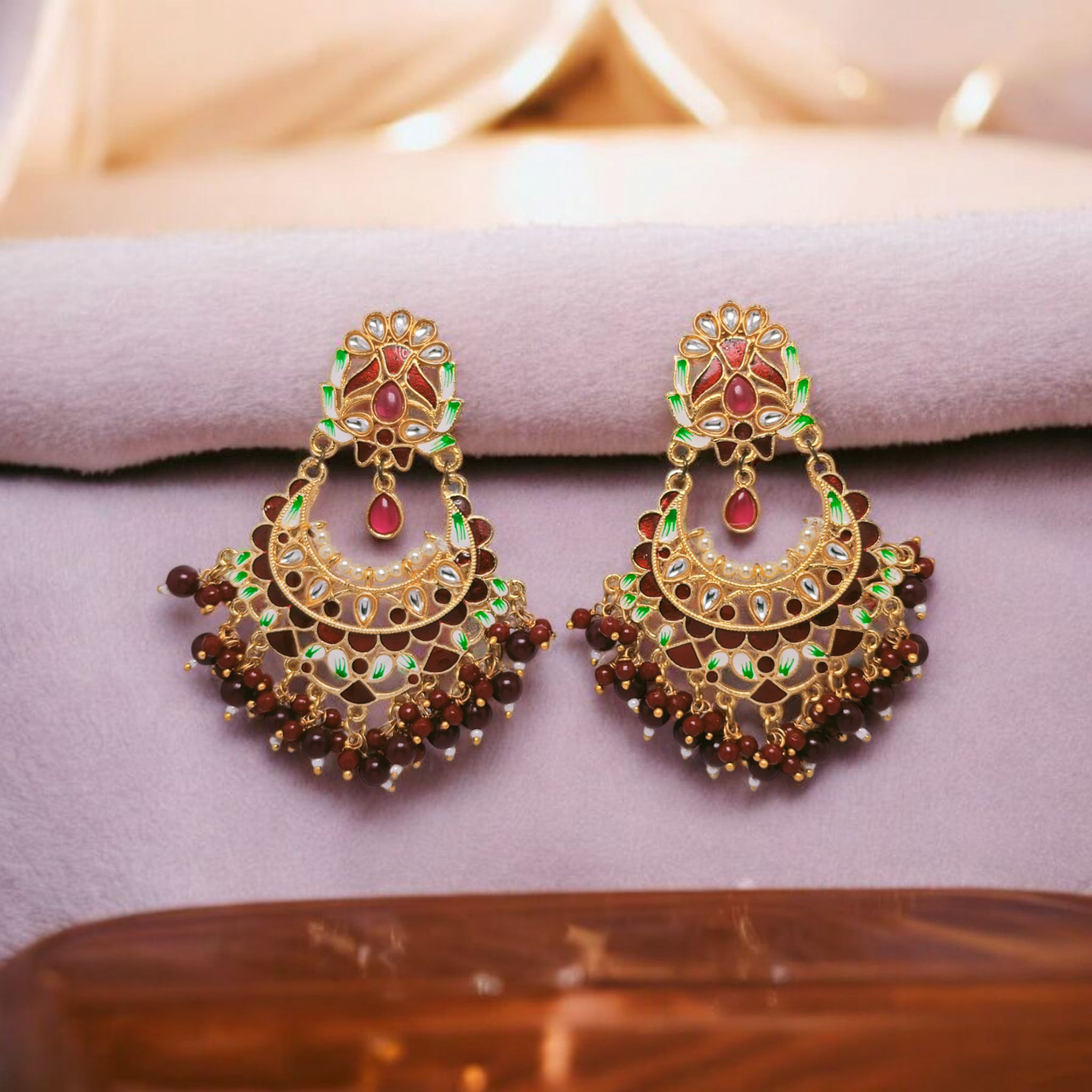 astria-jewellery-kundan-meenakari-chandbali-earrings-for-women-gold-plated-red-green-ethnic-dangle-earrings-with-beads-bridal-festive-jewellery
