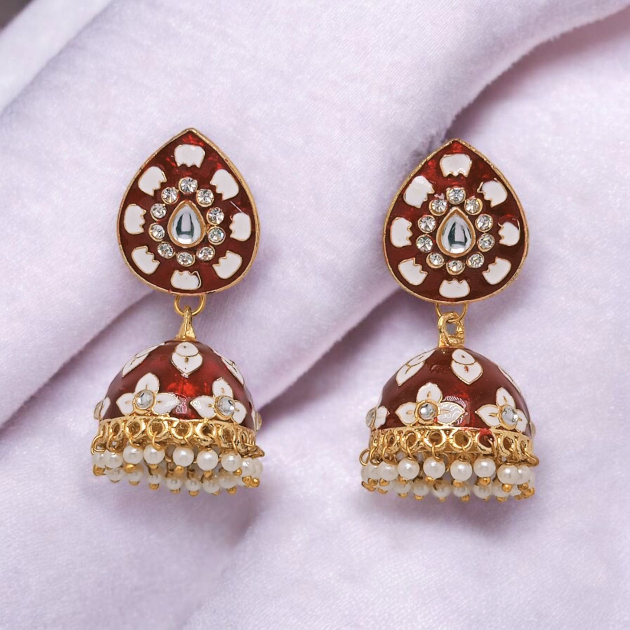 astria-jewellery-red-meenakari-jhumka-earrings-for-women-gold-plated-traditional-pearl-drop-earrings-ethnic-bridal-festive-jewellery