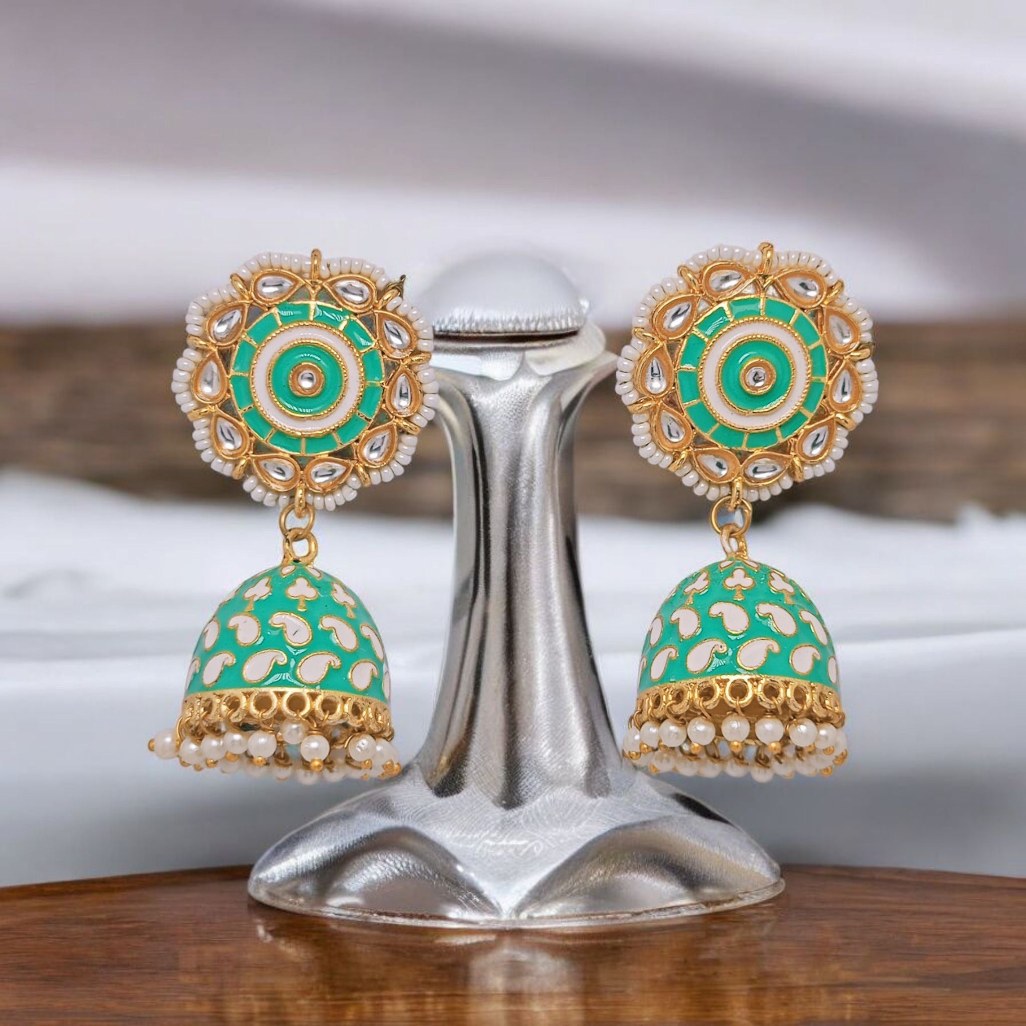 astria-jewellery-green-meenakari-kundan-jhumka-earrings-for-women-gold-plated-circular-ethnic-earrings-with-pearl-drops-festive-wedding-jewellery