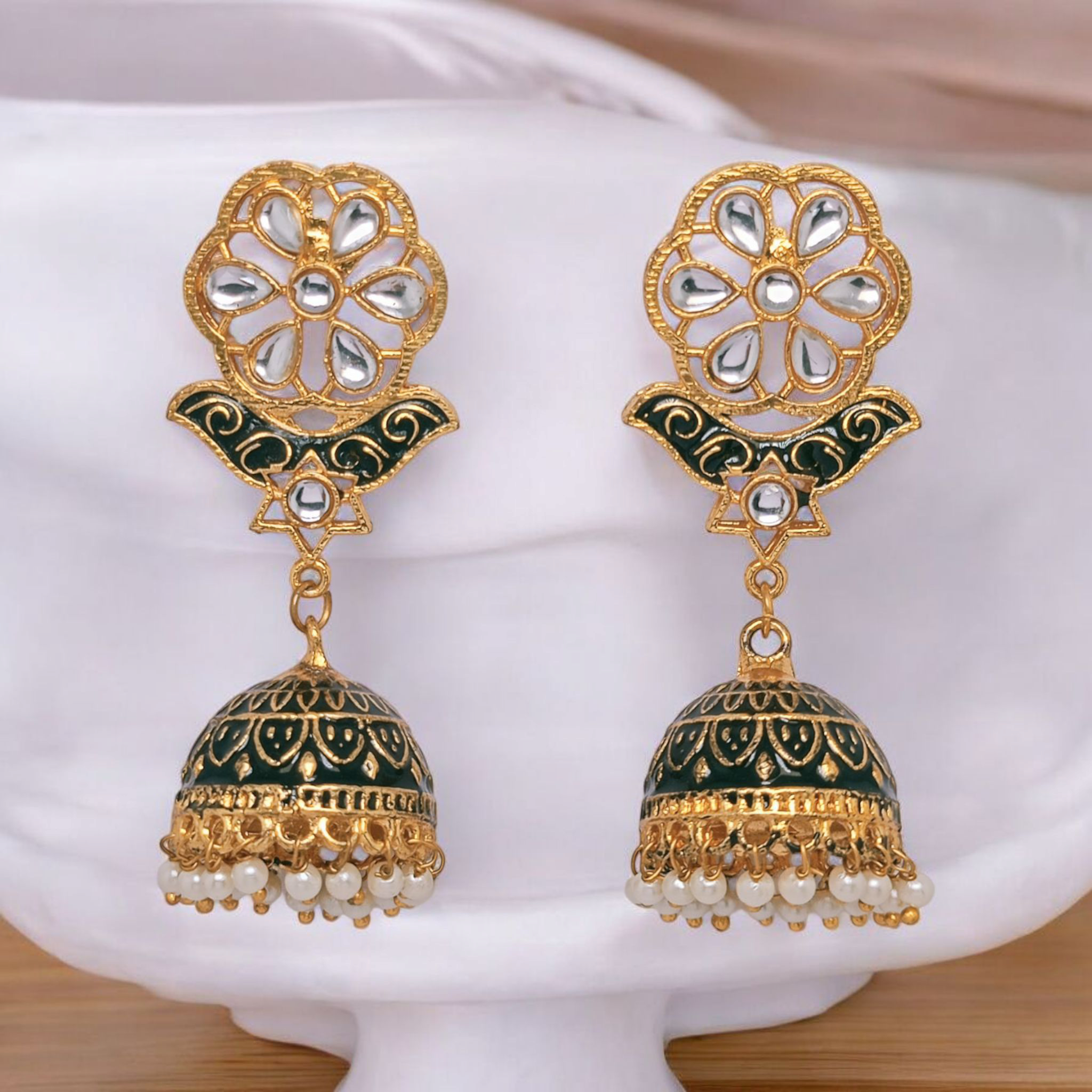astria-jewellery-green-kundan-meenakari-jhumka-earrings-for-women-gold-plated-floral-ethnic-earrings-with-pearl-drops-festive-wedding-jewellery