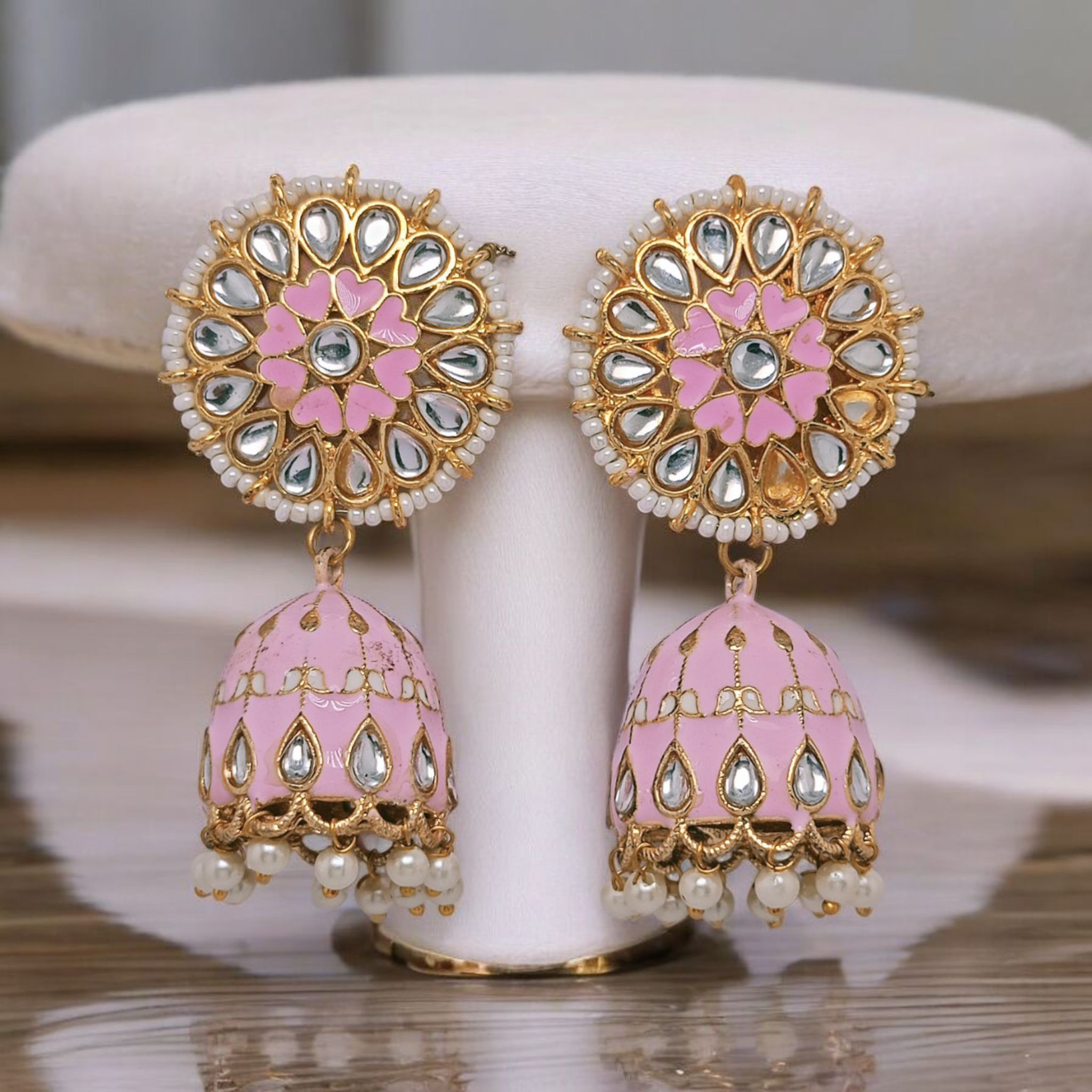 astria-jewellery-pink-meenakari-kundan-jhumka-earrings-for-women-gold-plated-floral-ethnic-earrings-with-pearl-drops-festive-wedding-jewellery