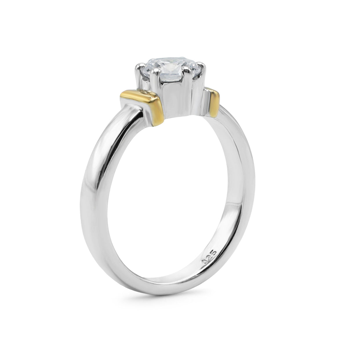Classic Two-Tone Solitaire Ring with Round Brilliant Cubic Zirconia in 925 Sterling Silver