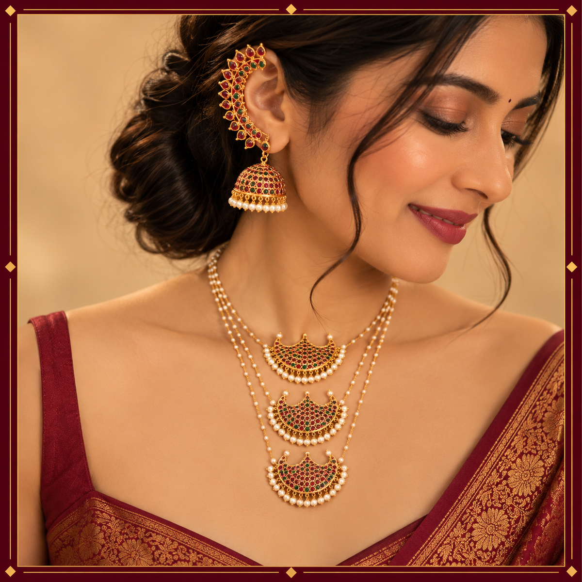Statement Brocade Neckpiece with Pearls Black