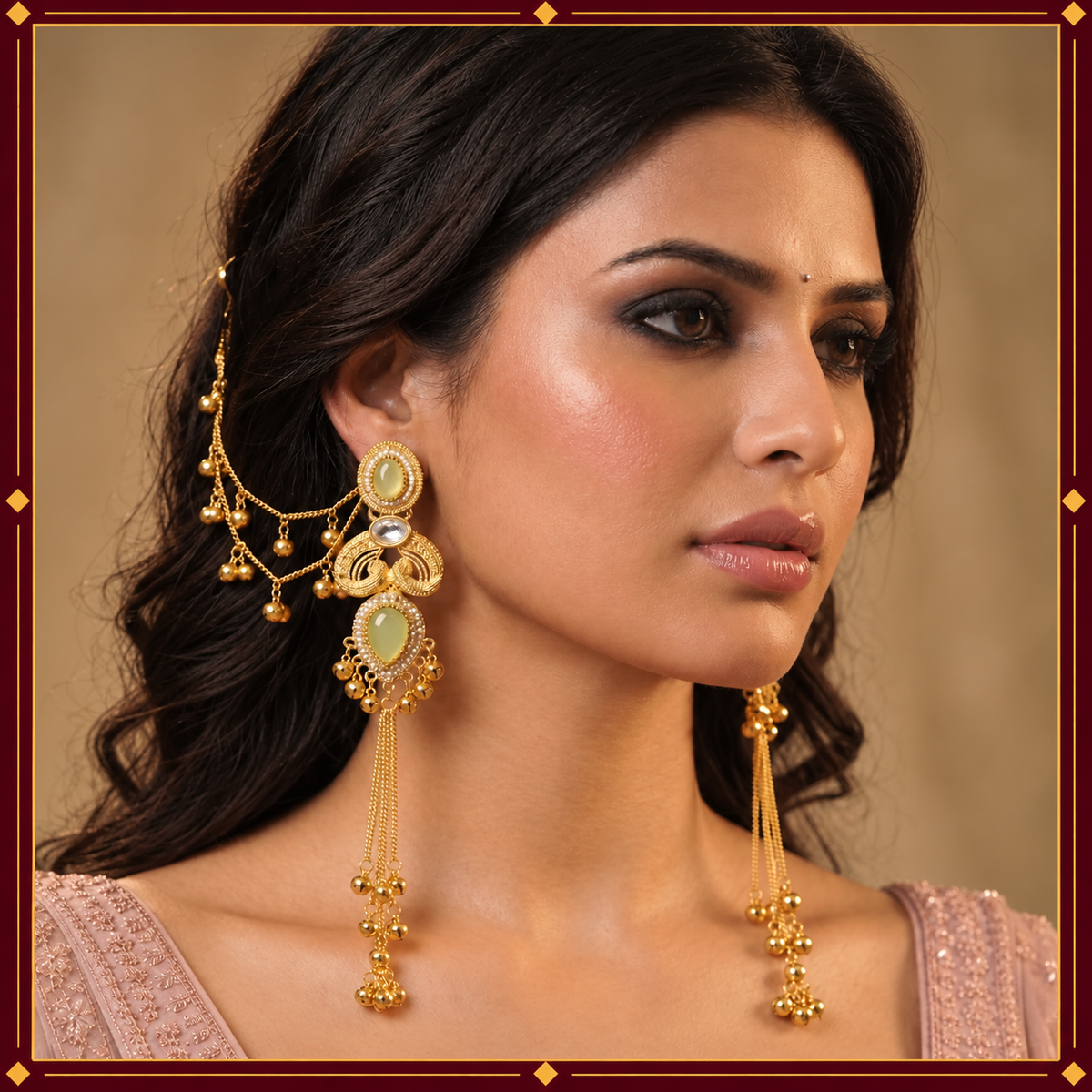 Traditional Kundan earrings in gold-tone, perfect for weddings and festive wear