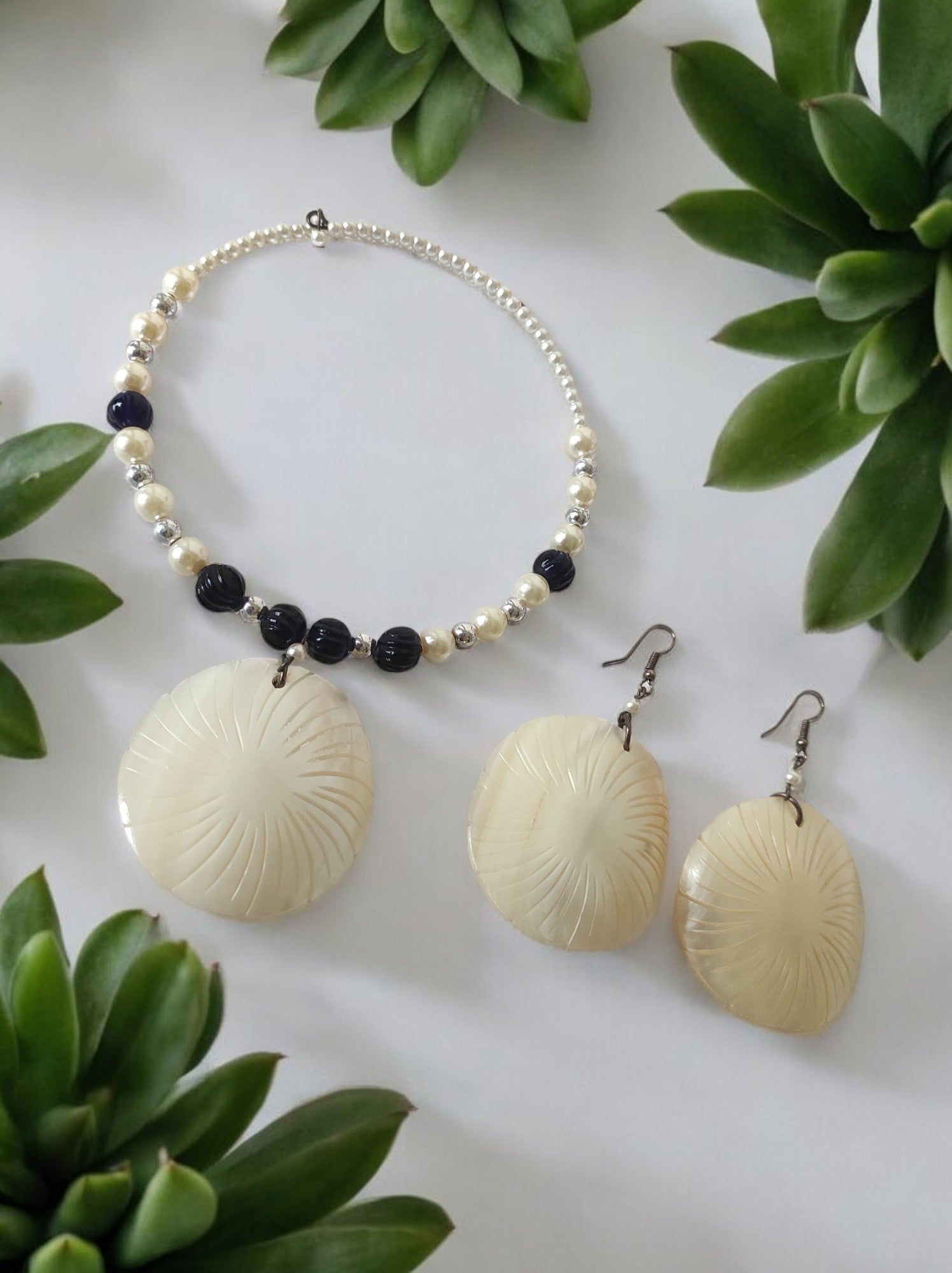 Radiance Real Shell and Bead Set - Handmade