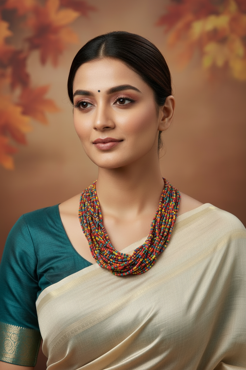 Spectrum Splendour: Handmade Multi-Layered Beaded Necklace & Earring Set (20 Layers)