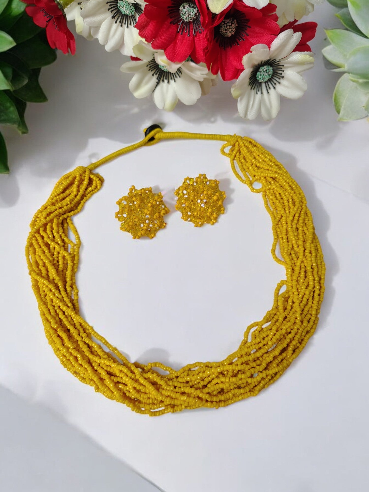 Sunburst Symphony: Handmade Multi-Layered Beaded Necklace(20 Layers)